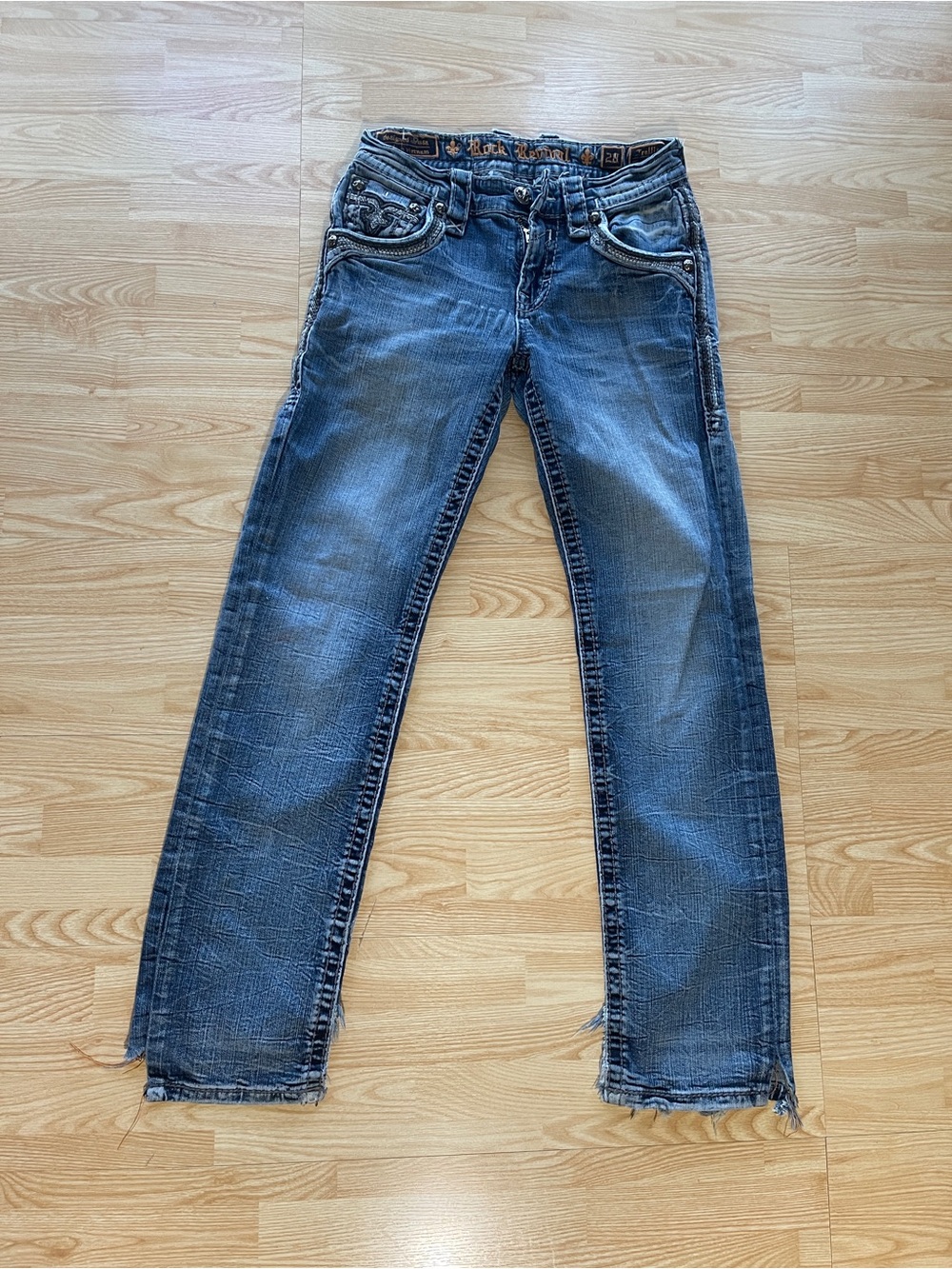 Vintage Men’s Distressed Rock Revival "Trellis Slim Straight" jeans, size 28